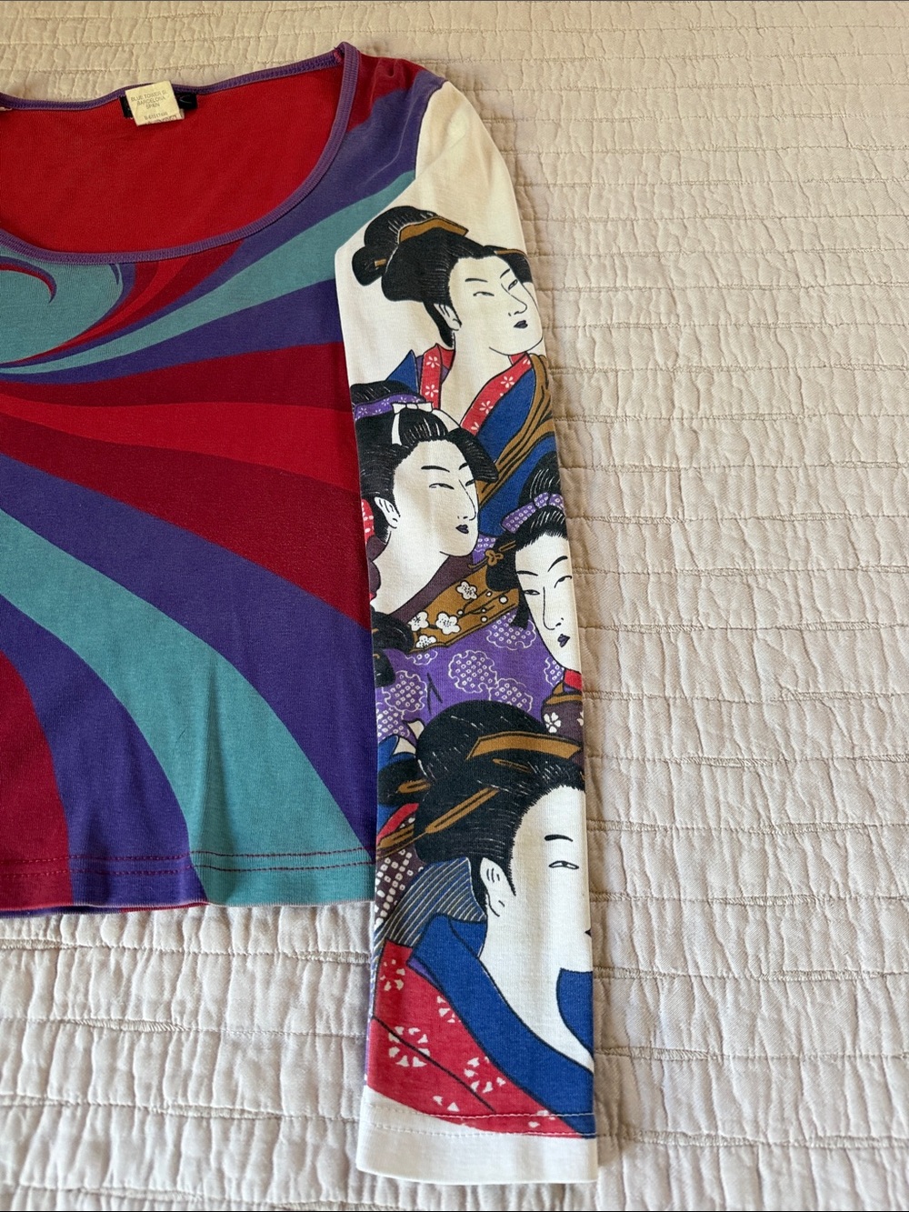 Vintage Y2K Custo Barcelona Geisha Portrait Graphic Top Long Sleeve M - Picture 7 of 8